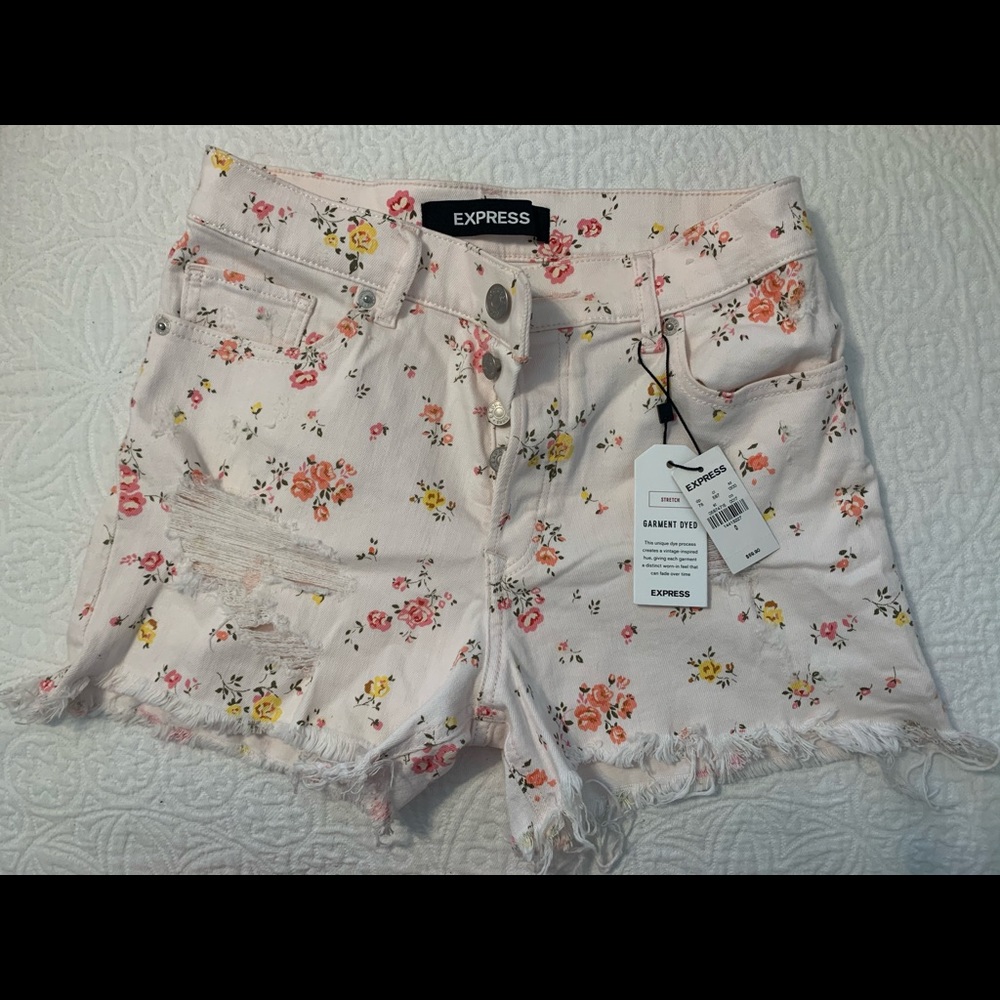 Blush Pink Flowered Jean Shorts